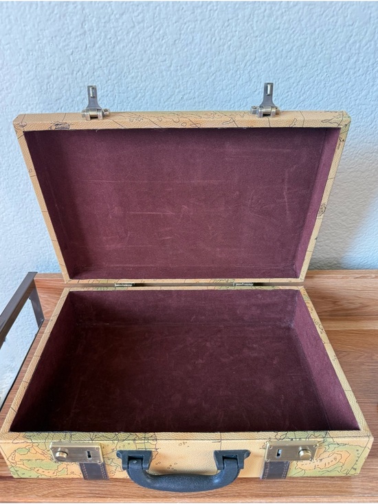 Map-Print Travel Briefcase in Tan and Brown - Picture 8 of 8